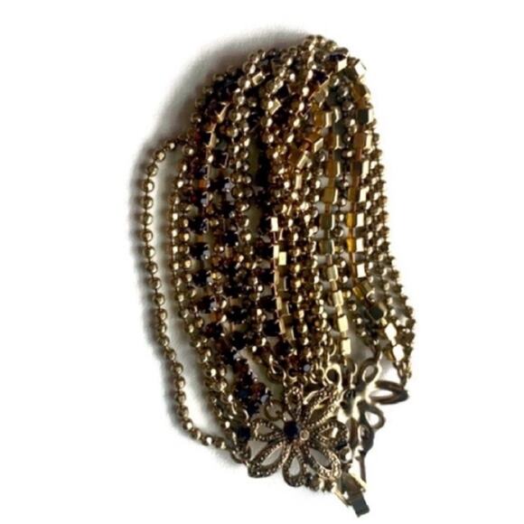 Gold Tone and Purple Beaded Rhinestone Multi Strand Bracelet - Picture 5 of 5